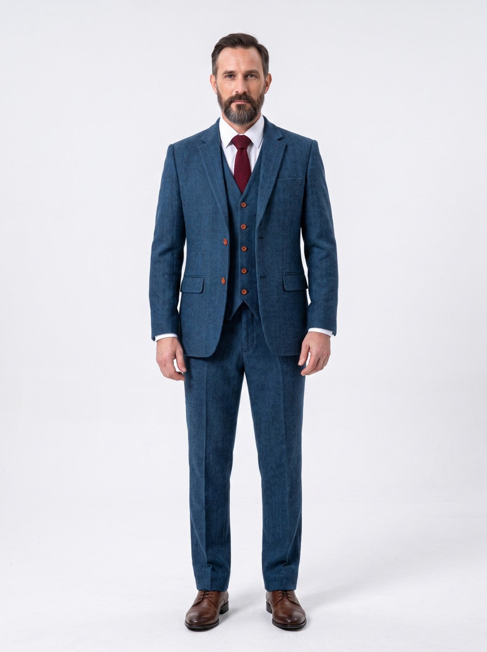 Blue Herringbone Tweed 3 Piece Suit