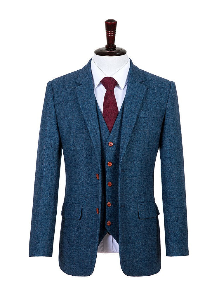 Blue Herringbone Tweed 3 Piece Suit
