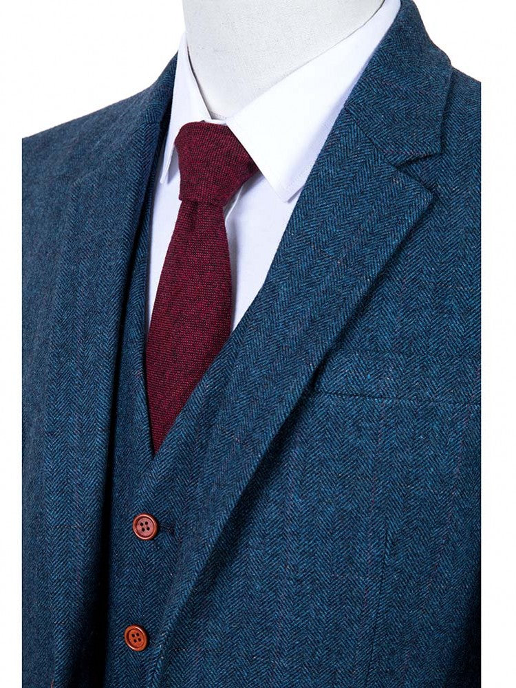Blue Herringbone Tweed 3 Piece Suit