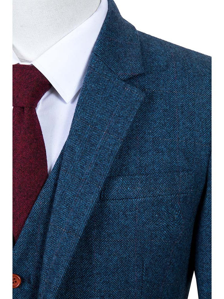 Blue Herringbone Tweed 3 Piece Suit