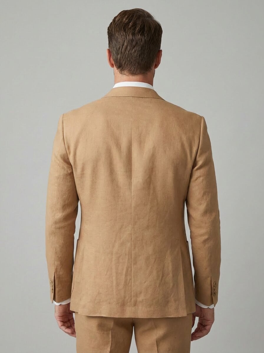 Men’s Brown Linen Summer Wedding Suit One Button