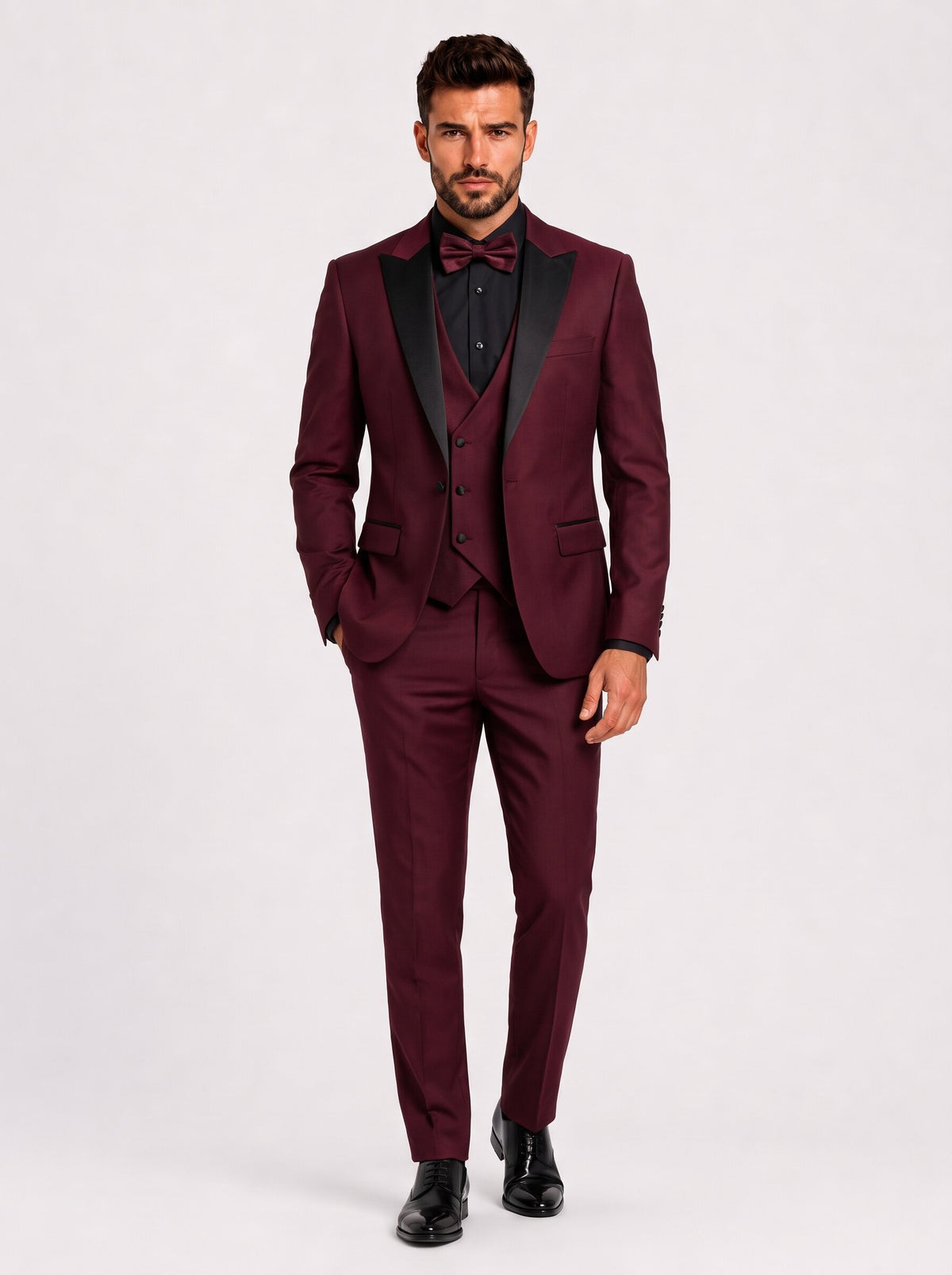 Men's Burgundy with Black Lapel Suit