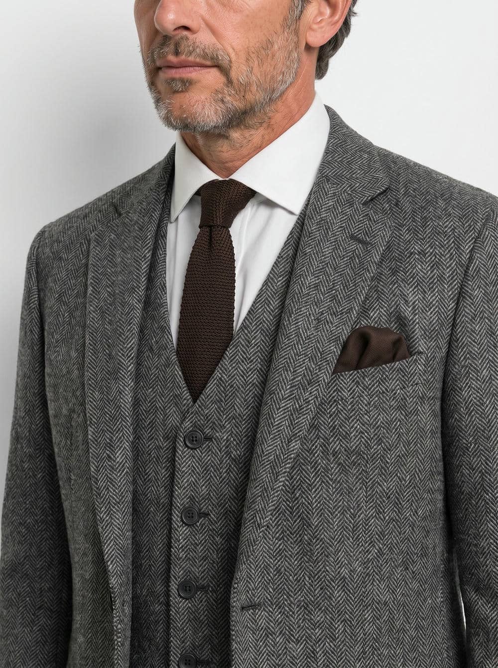 Classic Fit Herringbone Tweed 3 Piece Suit