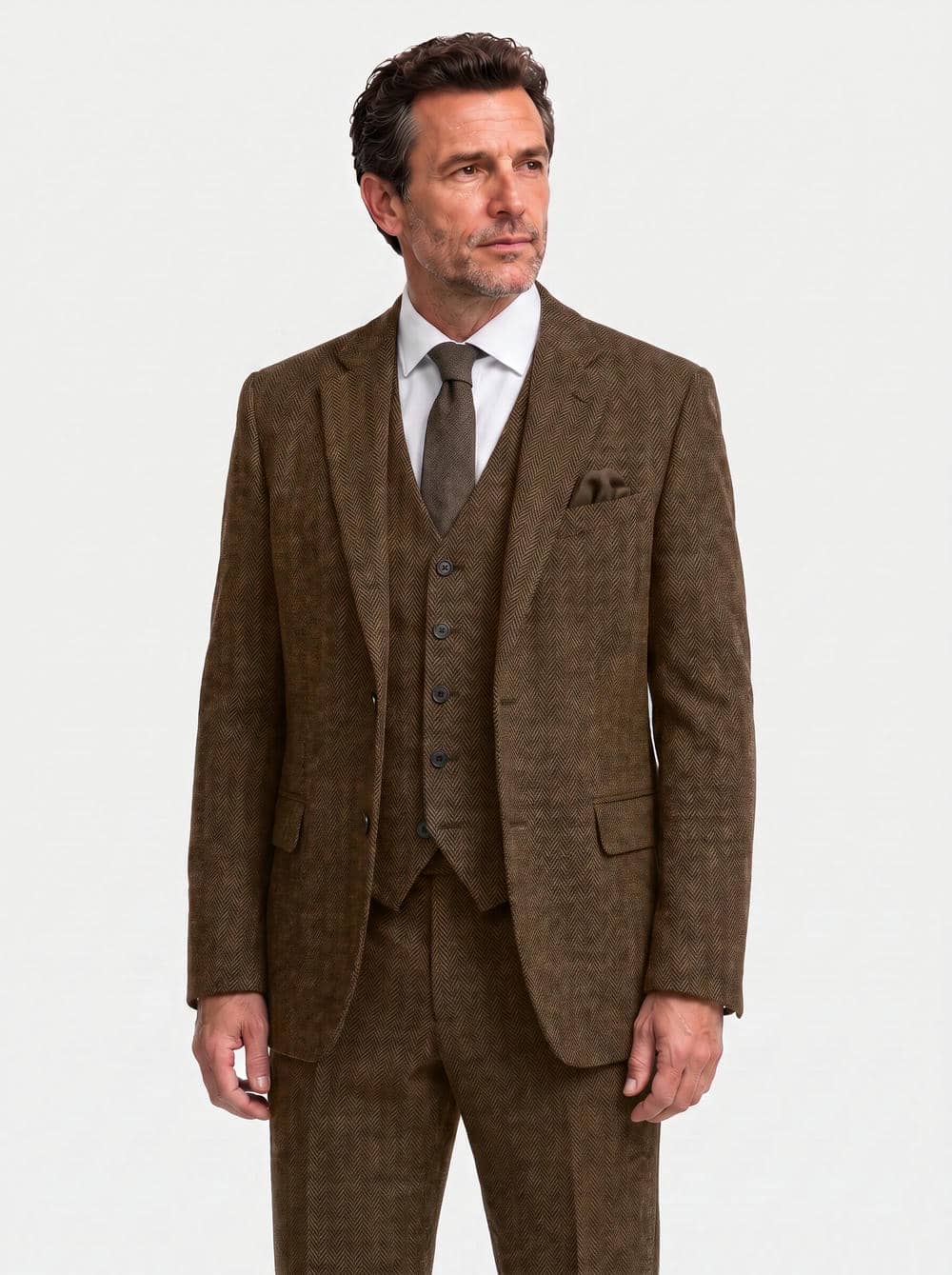 Classic Fit Herringbone Tweed 3 Piece Suit