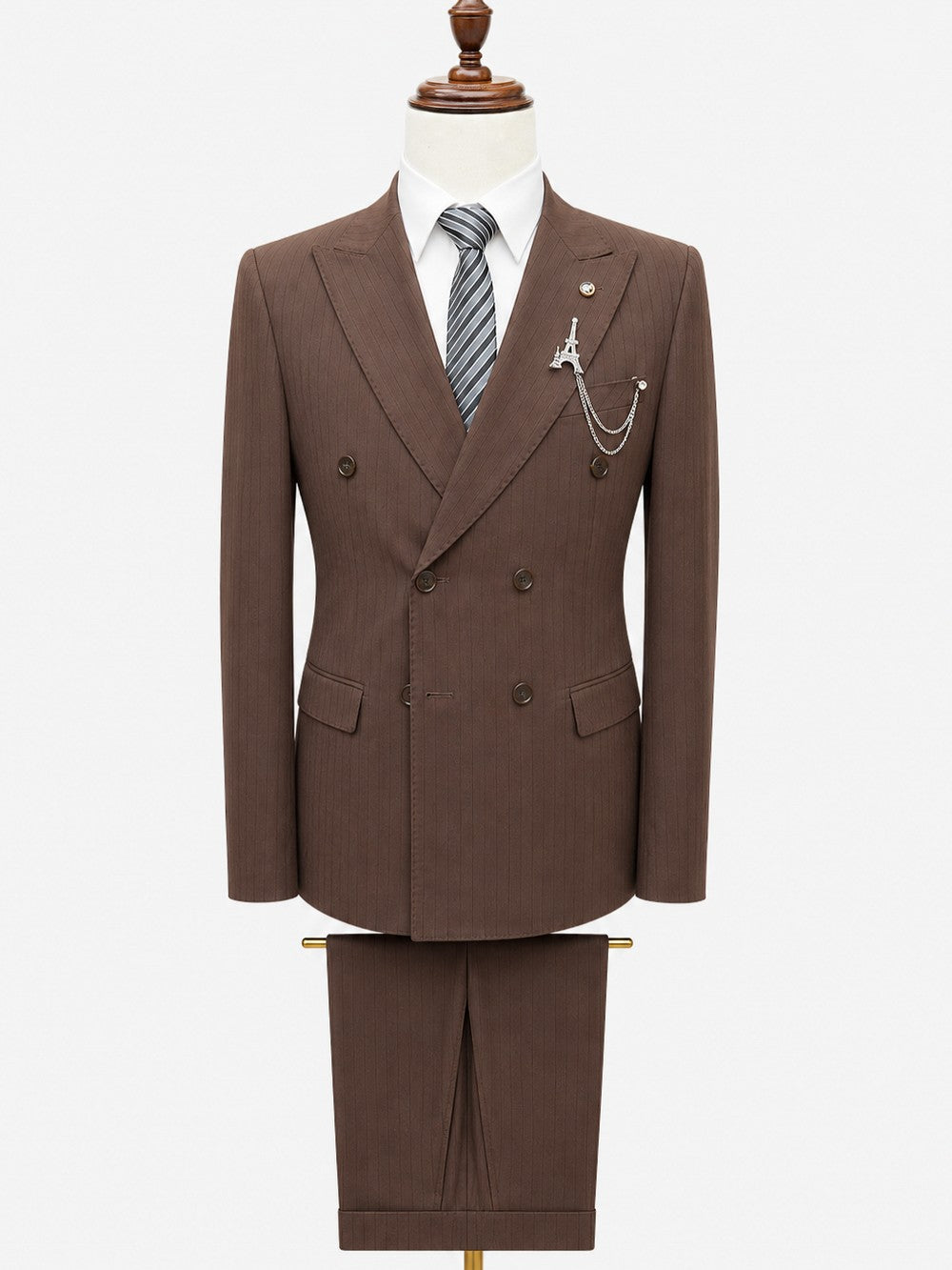 Men's Pinstripe Double Breasted Suit Peak Lapel