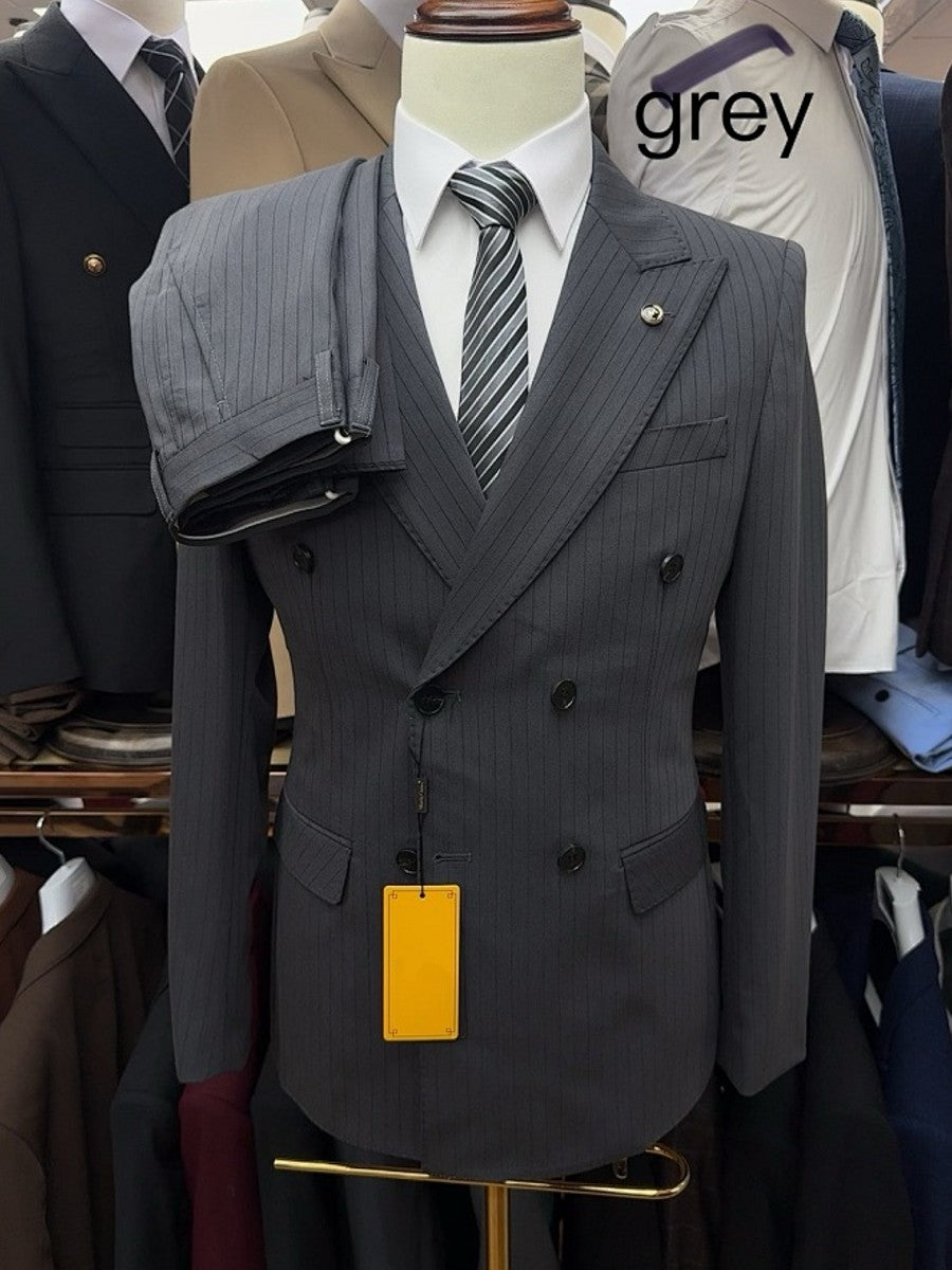 Men's Pinstripe Double Breasted Formal Suit