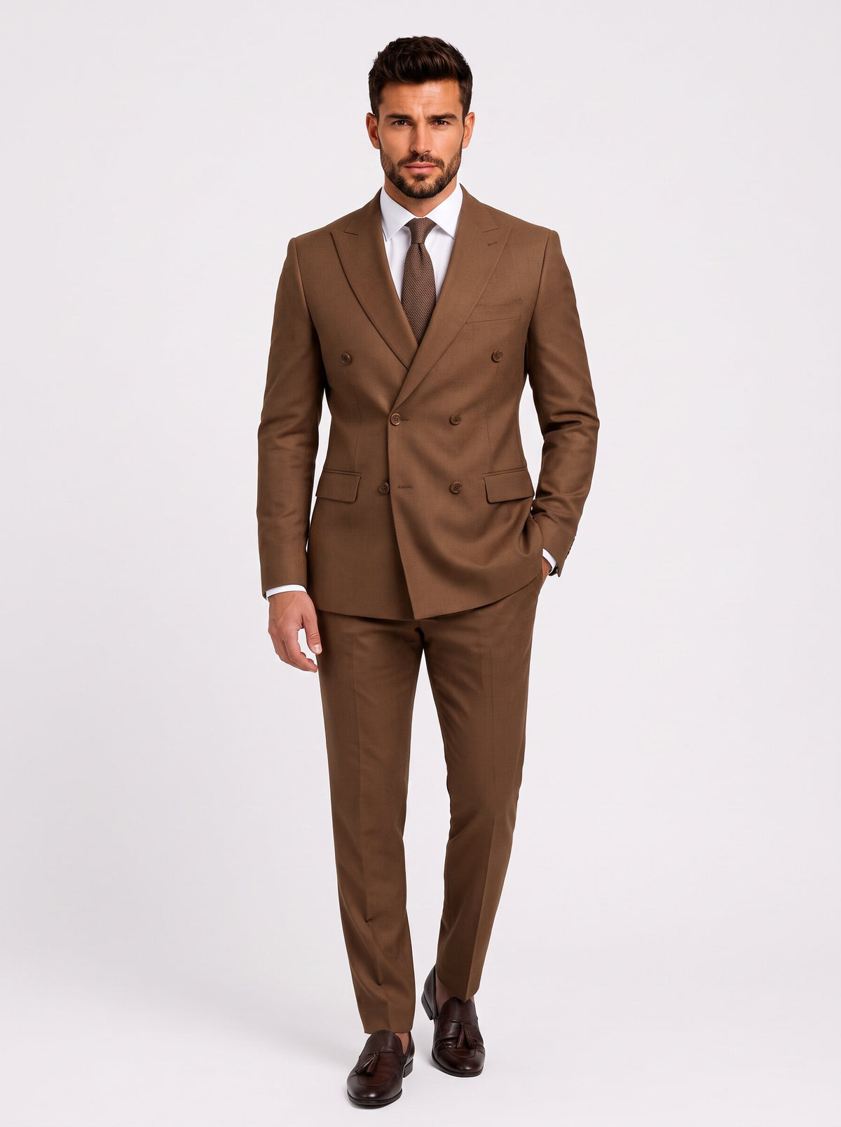 Men's Regular Fit 2 Piece Suit Double Breasted Peak Lapel