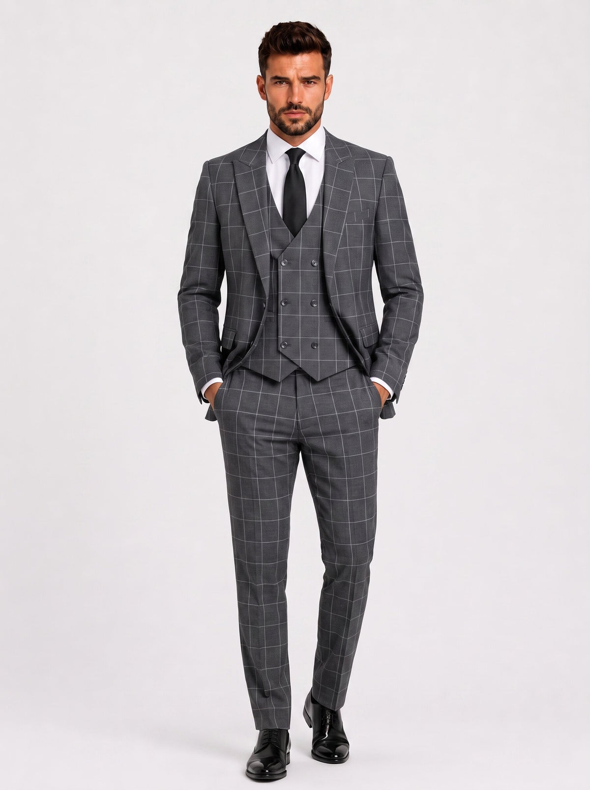 Men's Slim Fit Checkered 3-Piece Suit