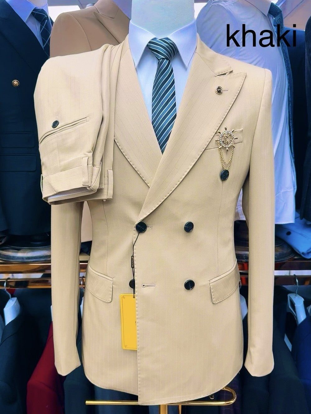 Men's Pinstripe Double Breasted Suit Slim Fit