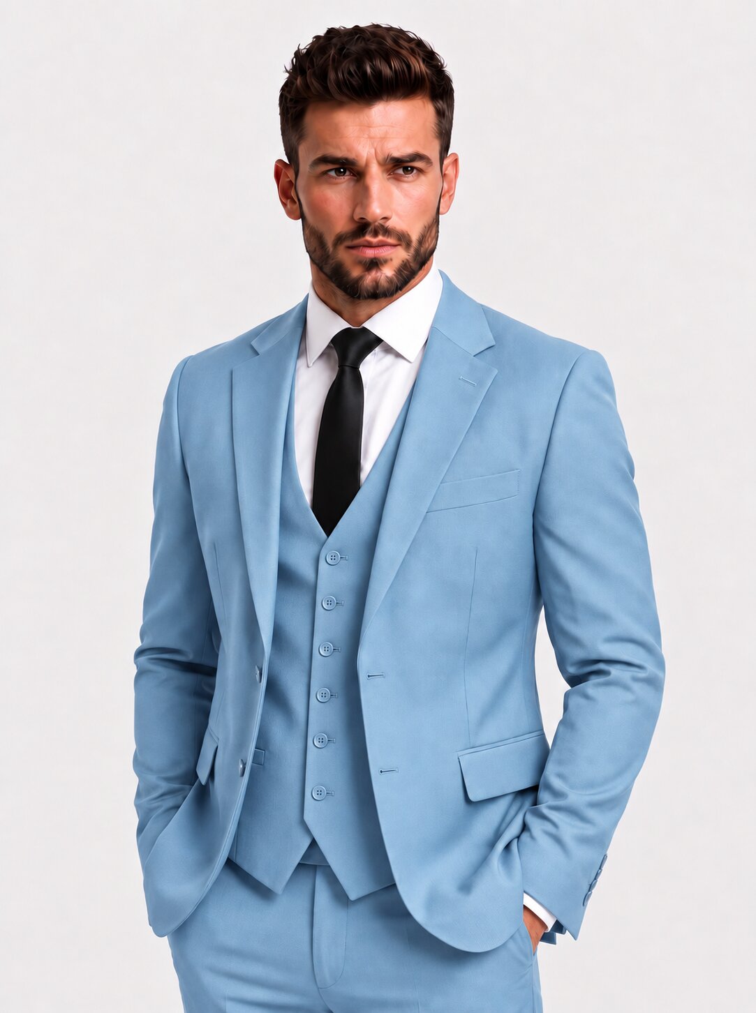 Men's Light Blue 3 Piece Slim Fit Suit