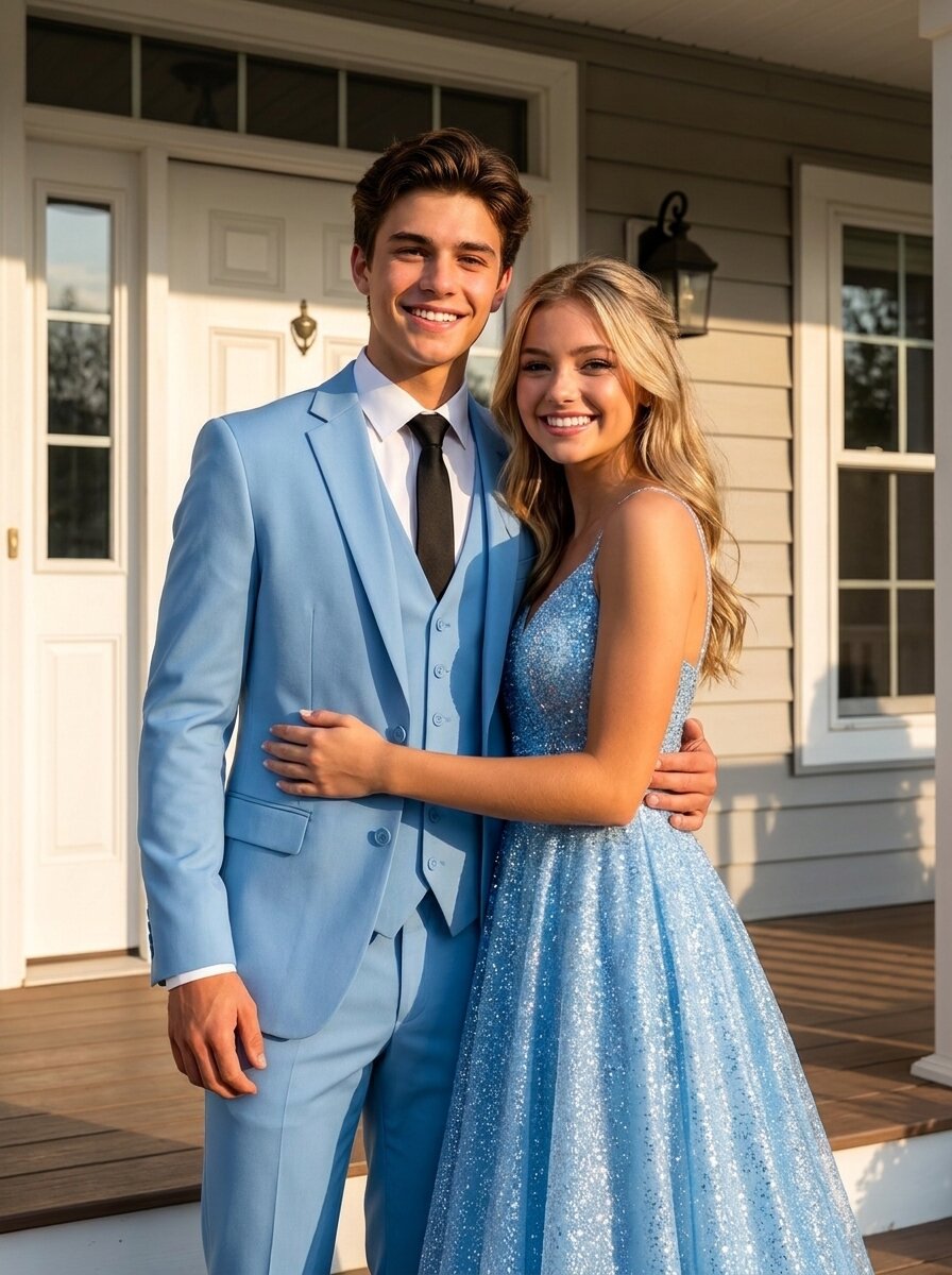 Men's Light Blue 3 Piece Slim Fit Suit