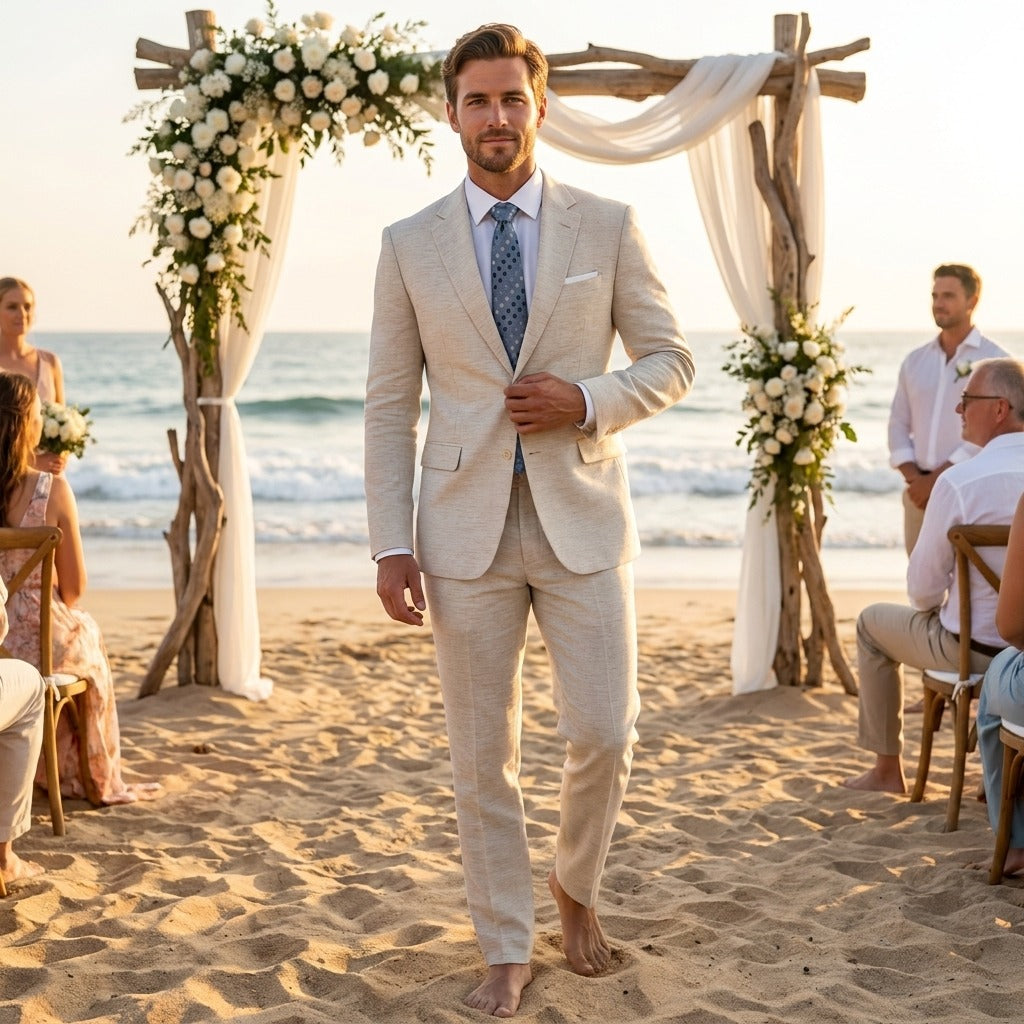Men's Modern Linen Suit Set - Groom & Groomsmen Suits