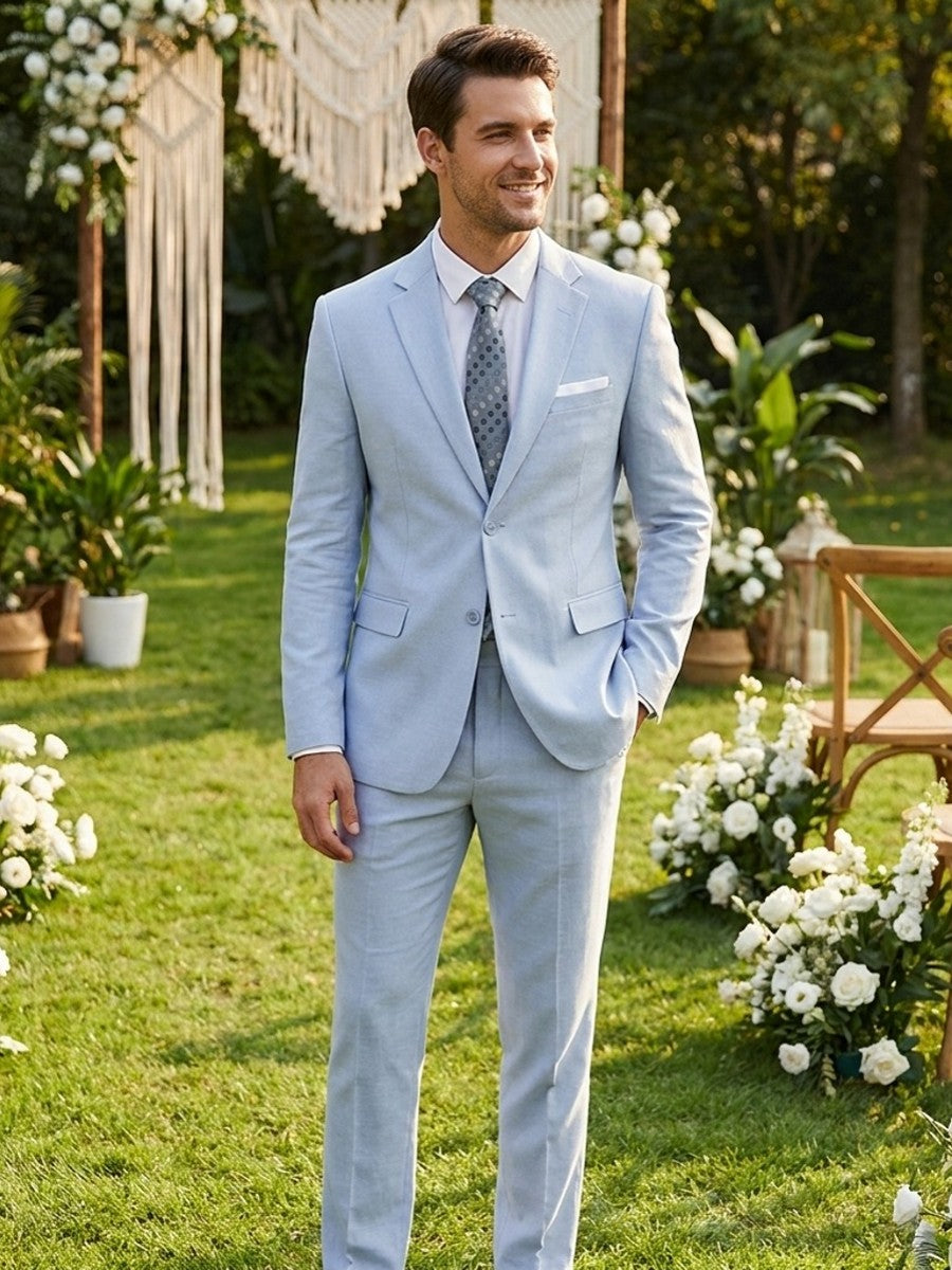 Men's Modern Fit Linen Suit - Lightweight Two Piece Jacket and Pants