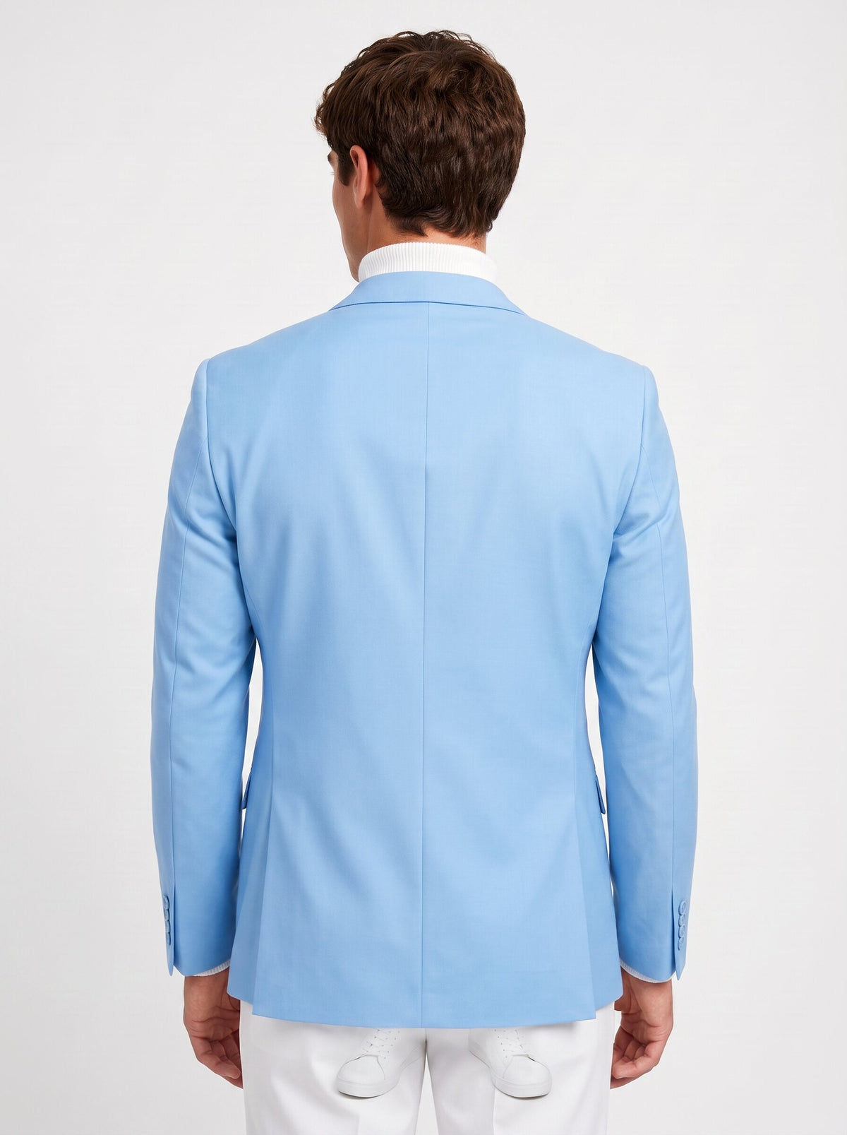 Slim Fit 2-Piece Suit Blue Blazer White Trousers Set