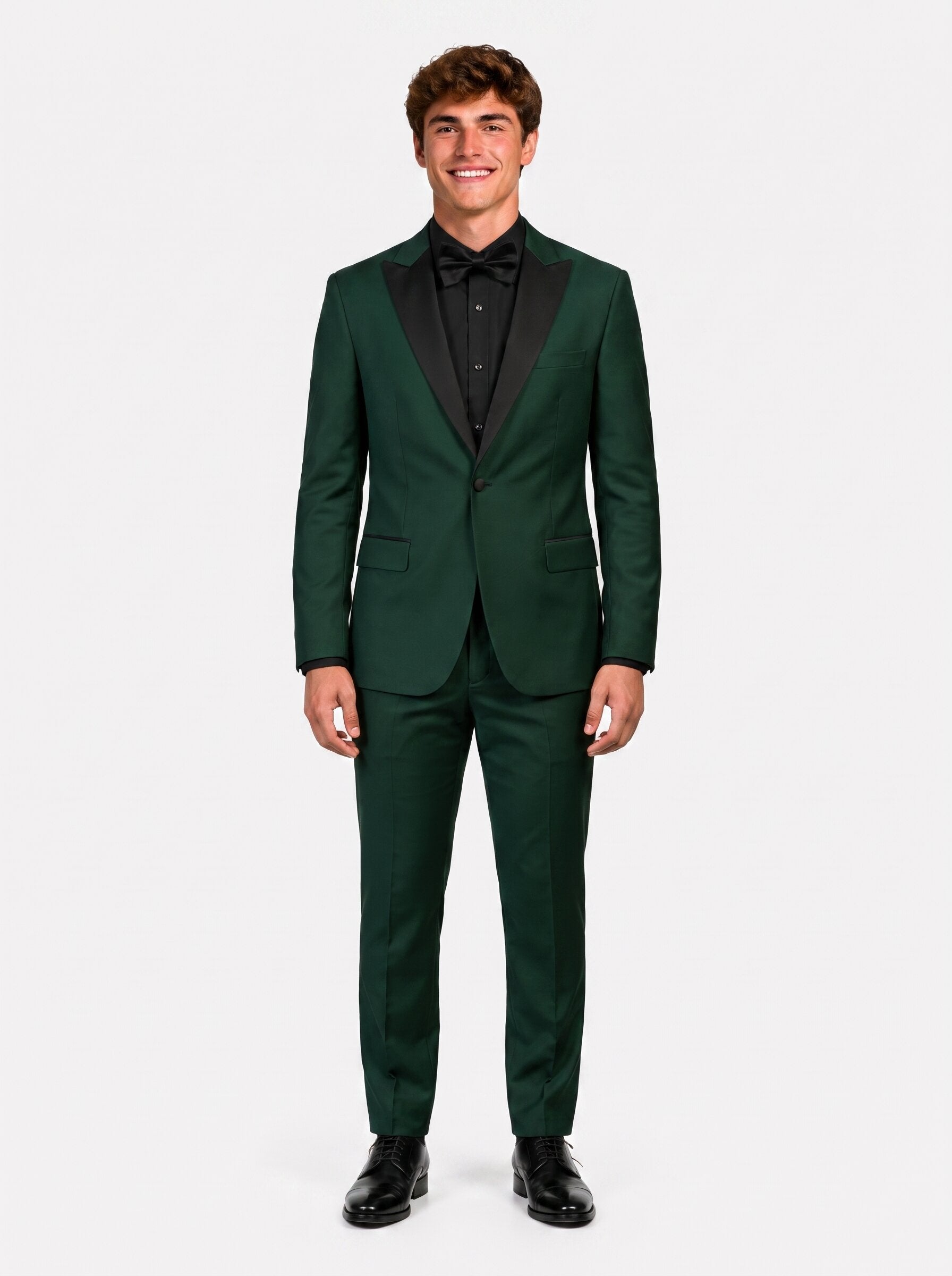 Green Black Peak Lapel Slim Fit 2 Piece Suit Prom Homecoming Outfit Emerald Green / 5XL