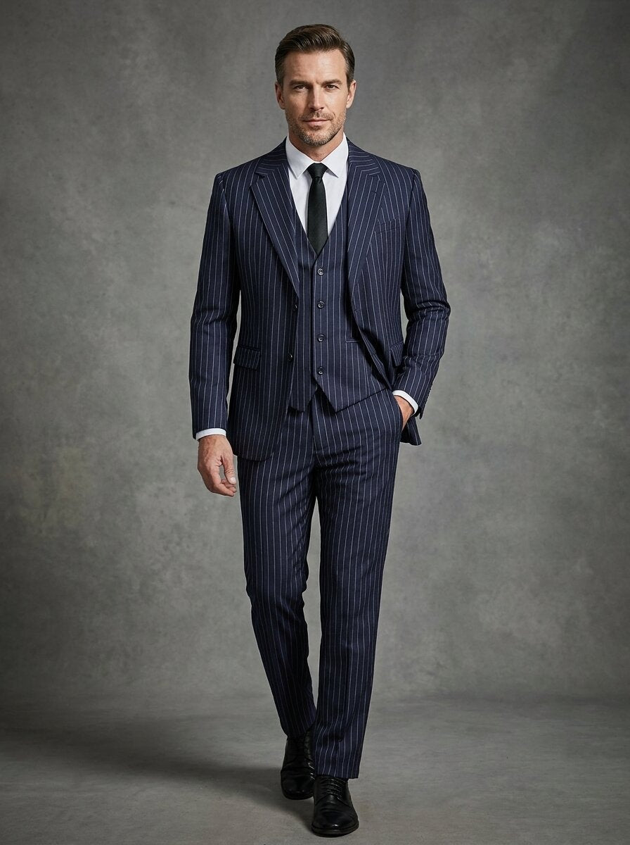 Men’s Pinstripe 3 Piece Suit Set – Classic Wedding, Groom & Office Suit