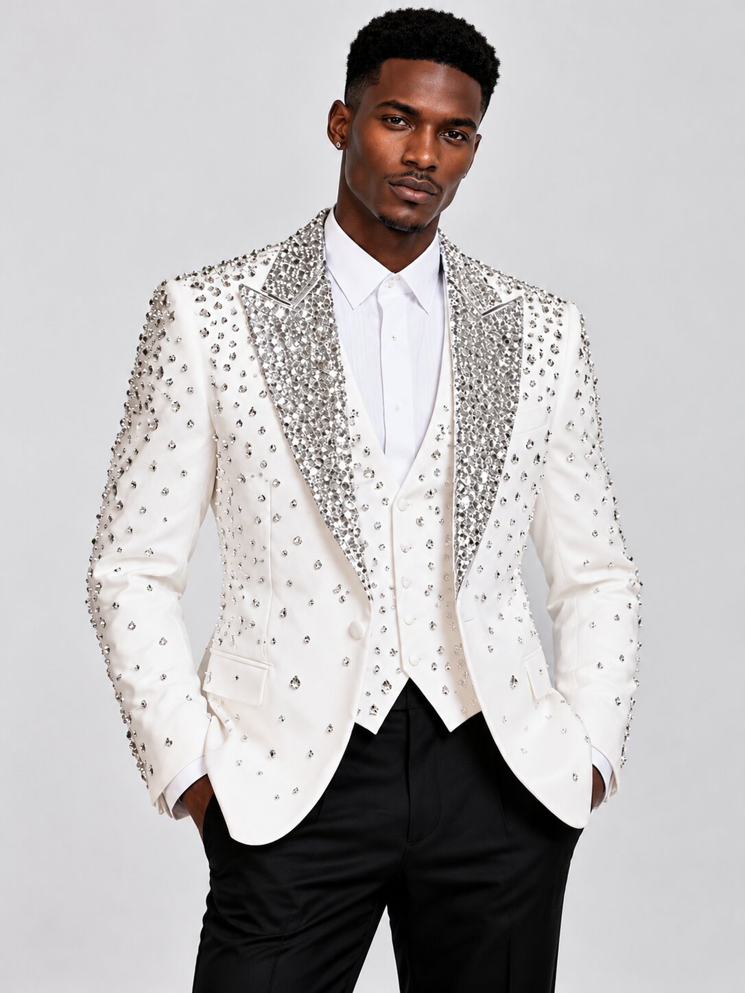 Men's 3-Piece Crystal Embellished Tuxedo Suit