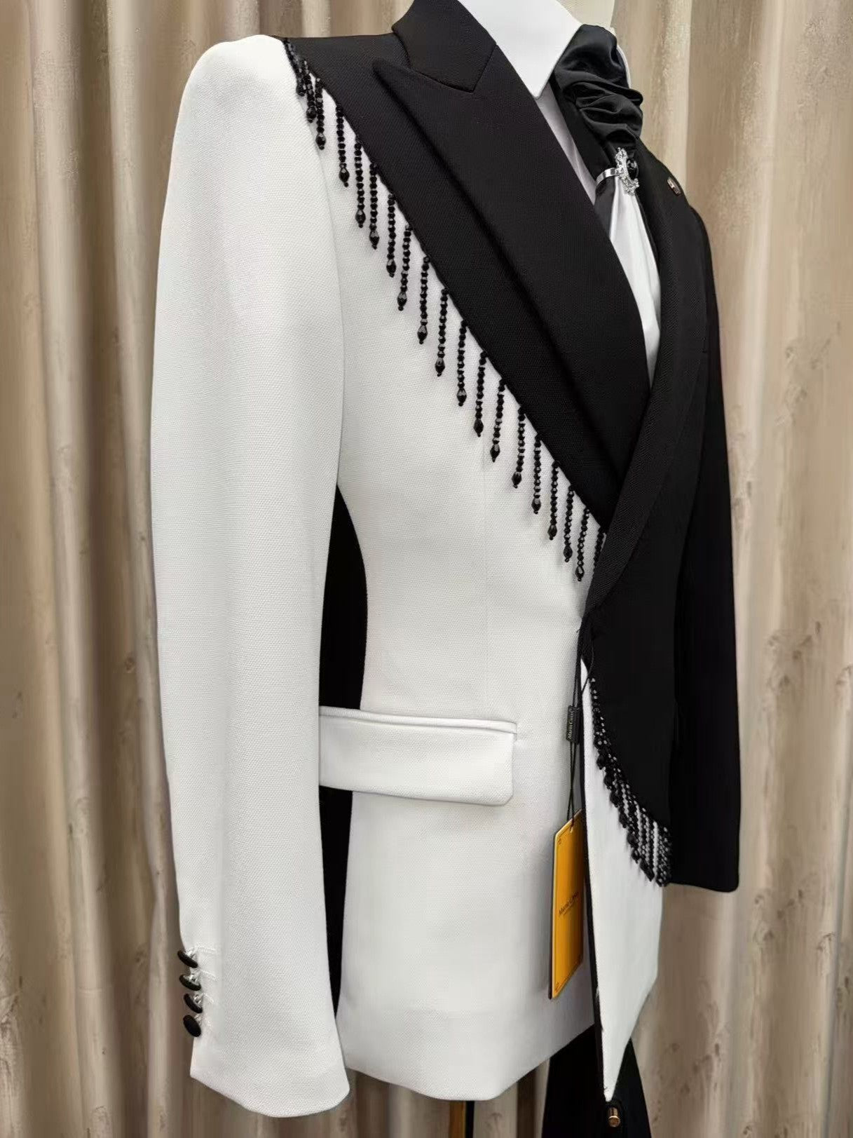 Asymmetric Black & White Fringe 2 Piece Suit