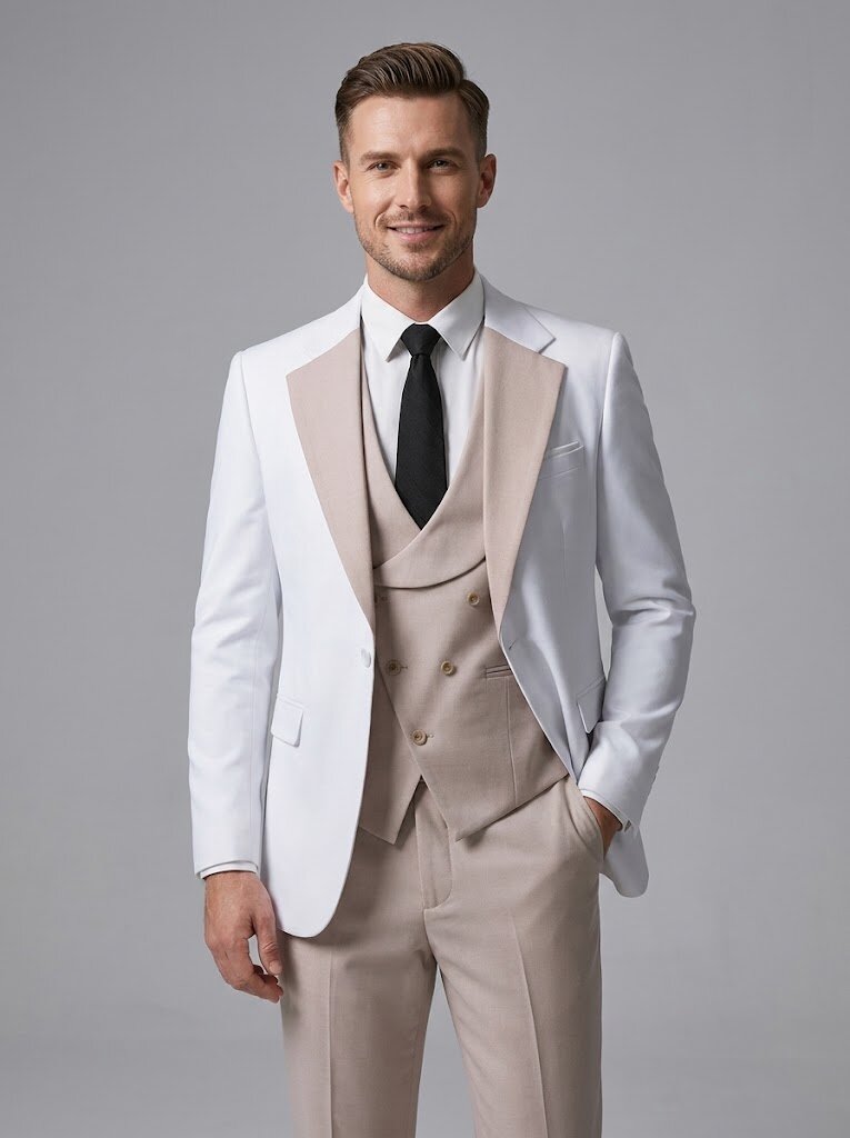 Men's Contrast Slim Fit Suits 3-Piece