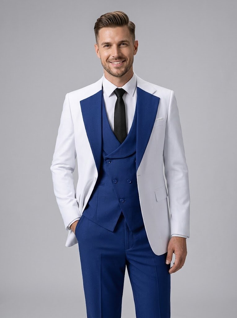Men’s Slim Fit 3-Piece Suit Contrast Lapel Wedding Tuxedo