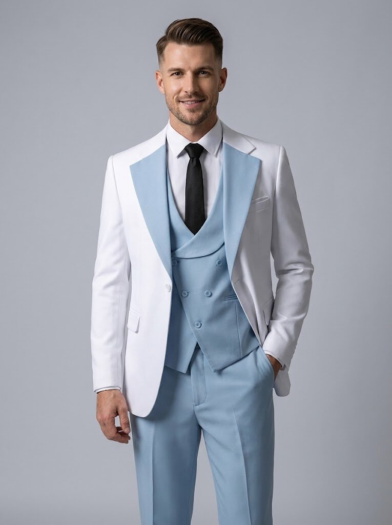 Men’s Formal 3-Piece Suit Slim Fit Contrast Lapel Tuxedo for Wedding & Prom
