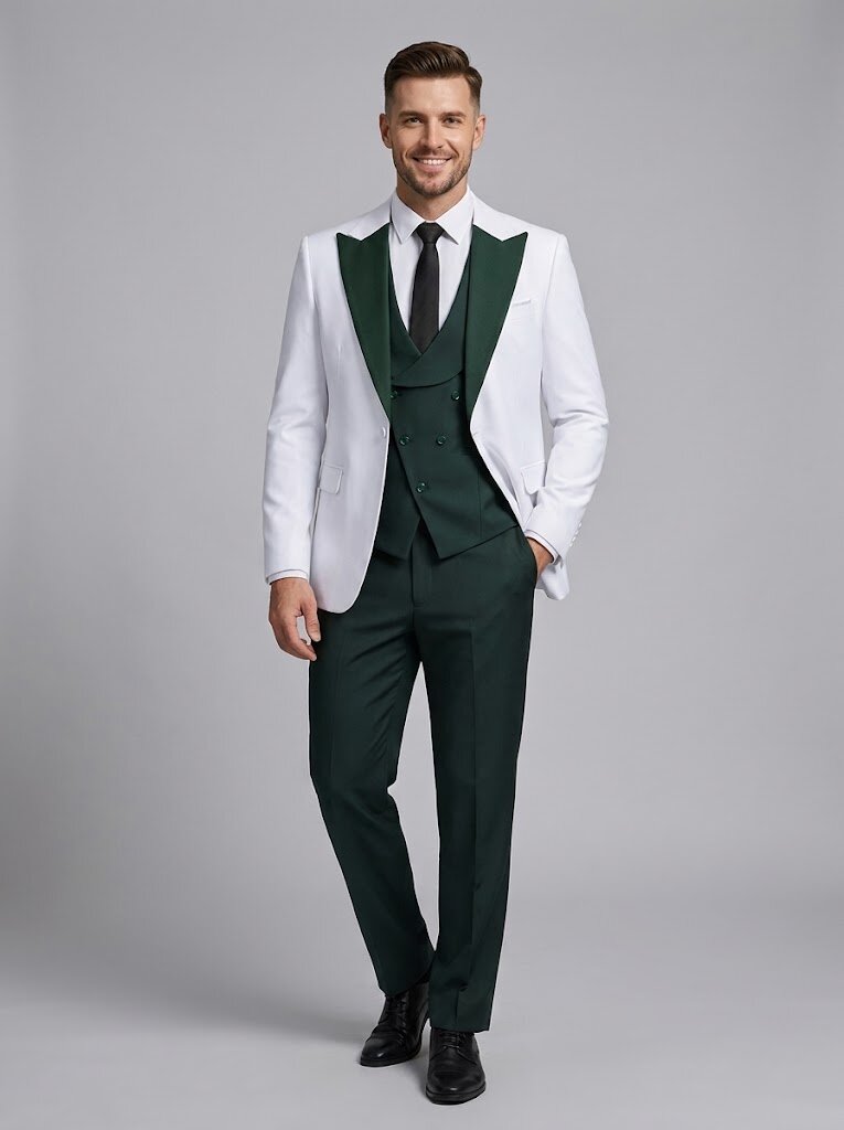 Men's Slim Fit 3-Piece Suits Contrast Neckline