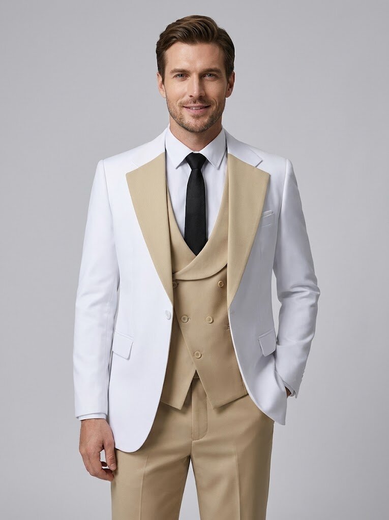 Men's Slim Fit 3-Piece Suits Contrast Neckline