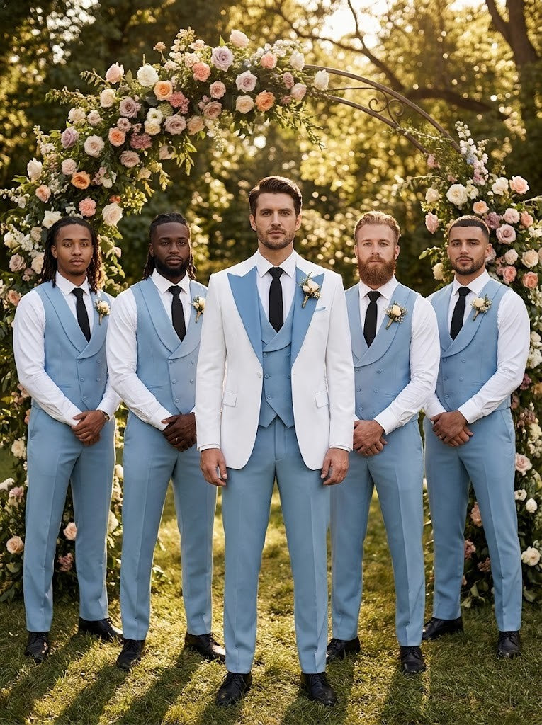 Men’s Formal 3-Piece Suit Slim Fit Contrast Lapel Tuxedo for Wedding & Prom