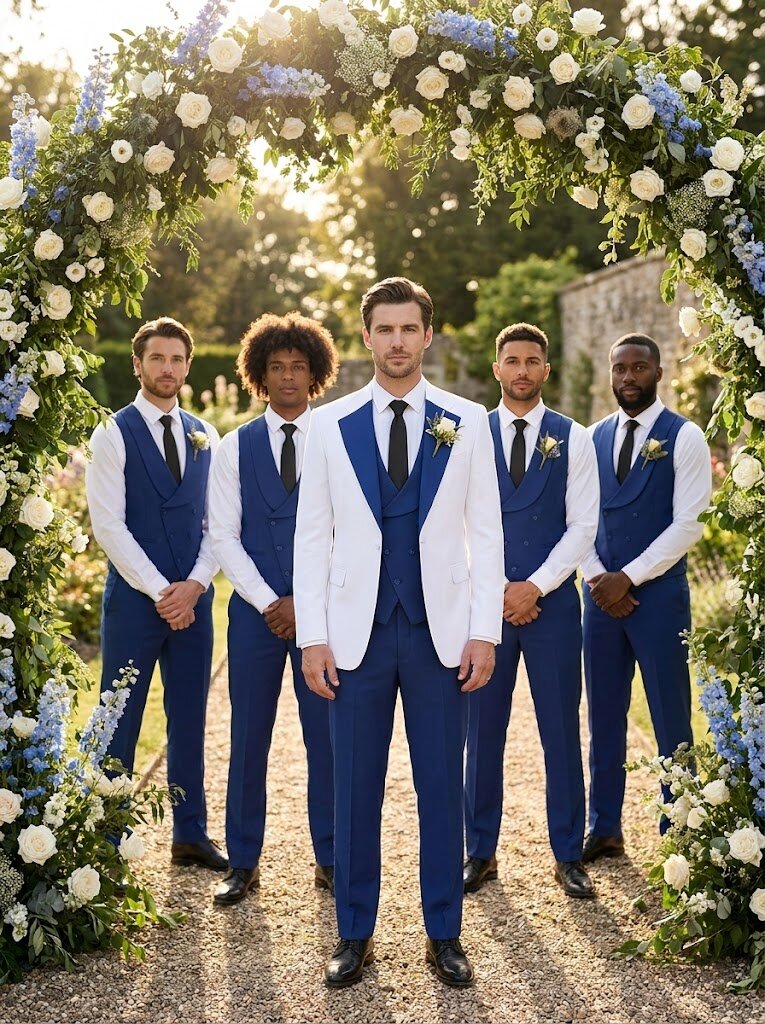 Men’s Slim Fit 3-Piece Suit Contrast Lapel Wedding Tuxedo