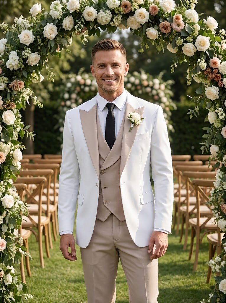 Men's Contrast Slim Fit Suits 3-Piece