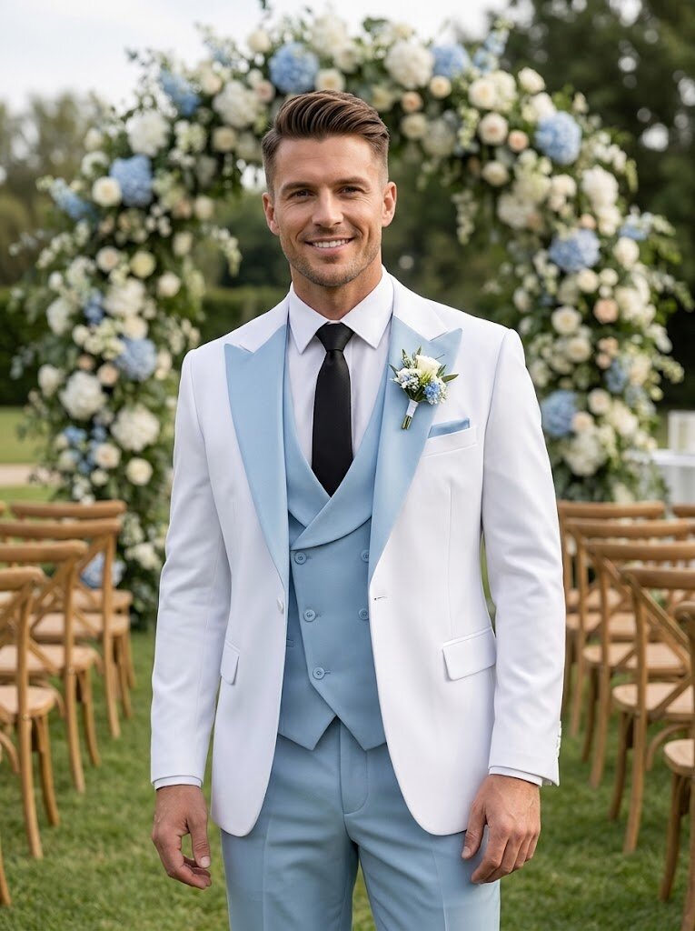 Men’s Formal 3-Piece Suit Slim Fit Contrast Lapel Tuxedo for Wedding & Prom