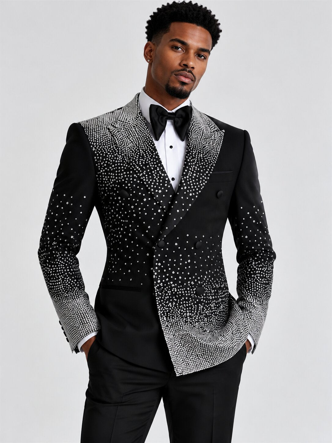 Men's Crystal Embellished Double-Breasted Tuxedo