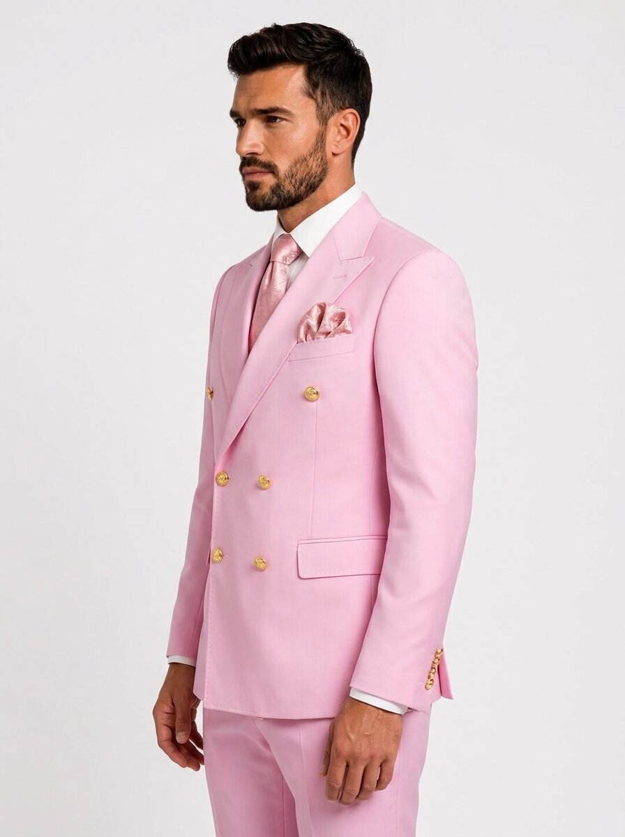Mens Double-Breasted 2-Piece Suit with Gold Buttons