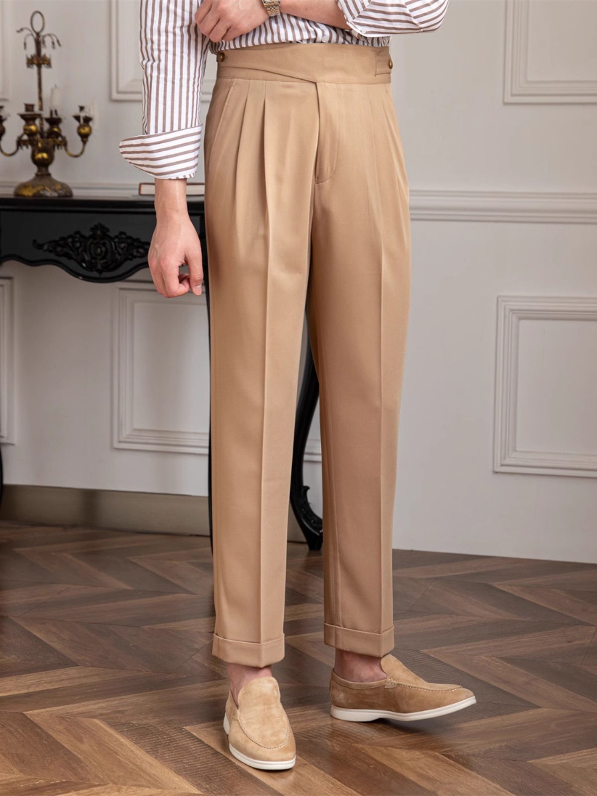 Men’s Double-Button Gurkha High-Waisted Dress Pants