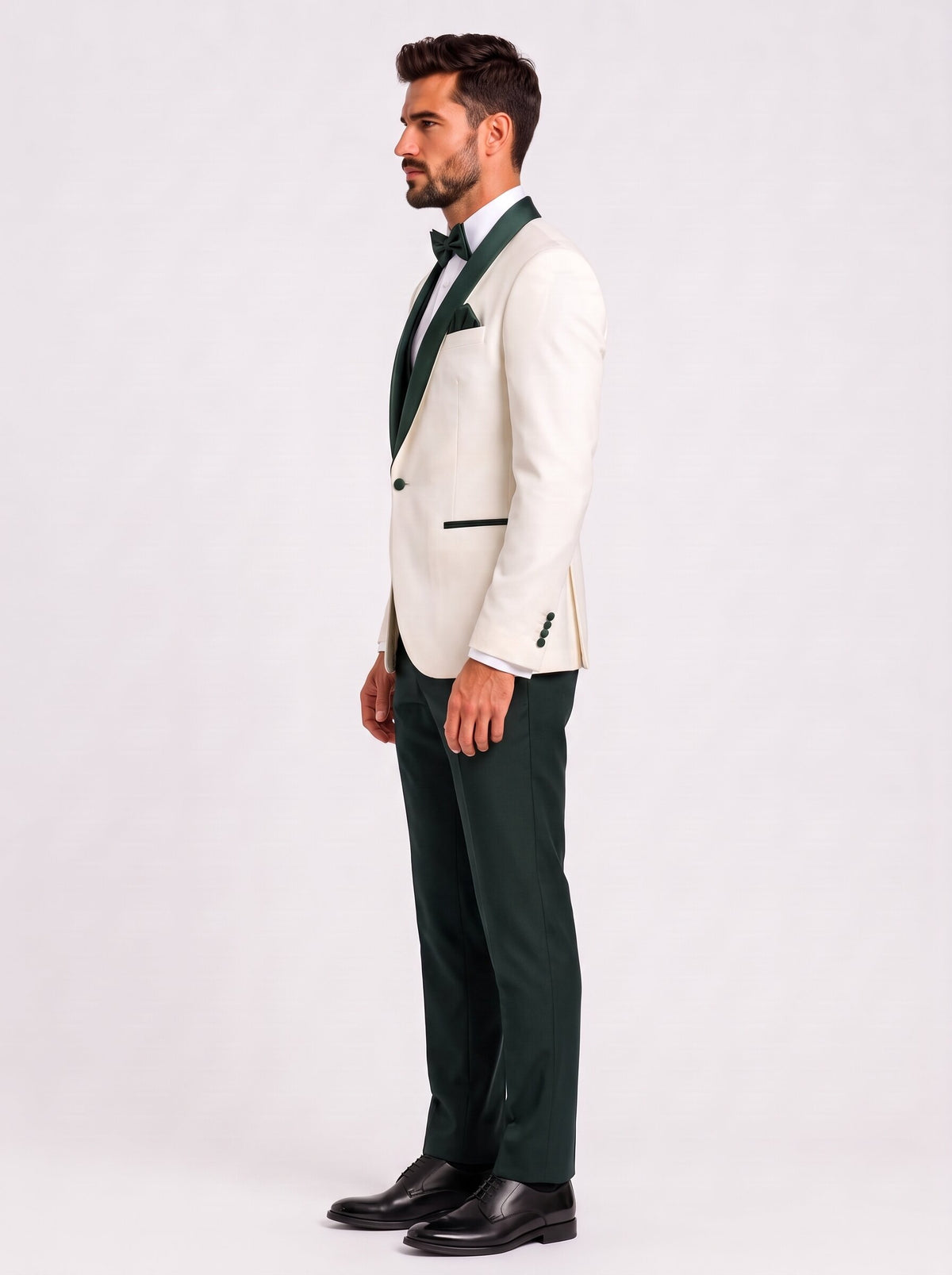 Men’s Ivory & Dark Green 3-Piece Wedding Tuxedo