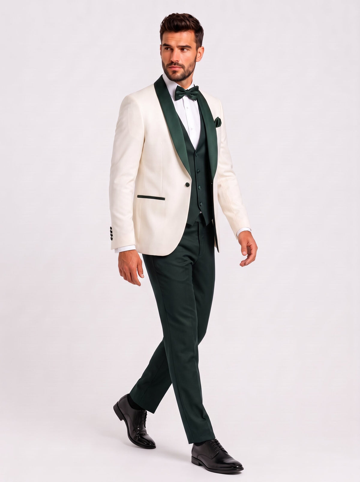 Men’s Ivory & Dark Green 3-Piece Wedding Tuxedo
