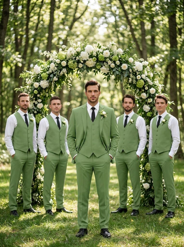 Men's Olive Green 3 Piece Suit