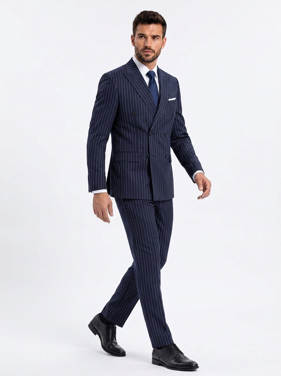 Men's Pinstripe Double Breasted Formal Suit
