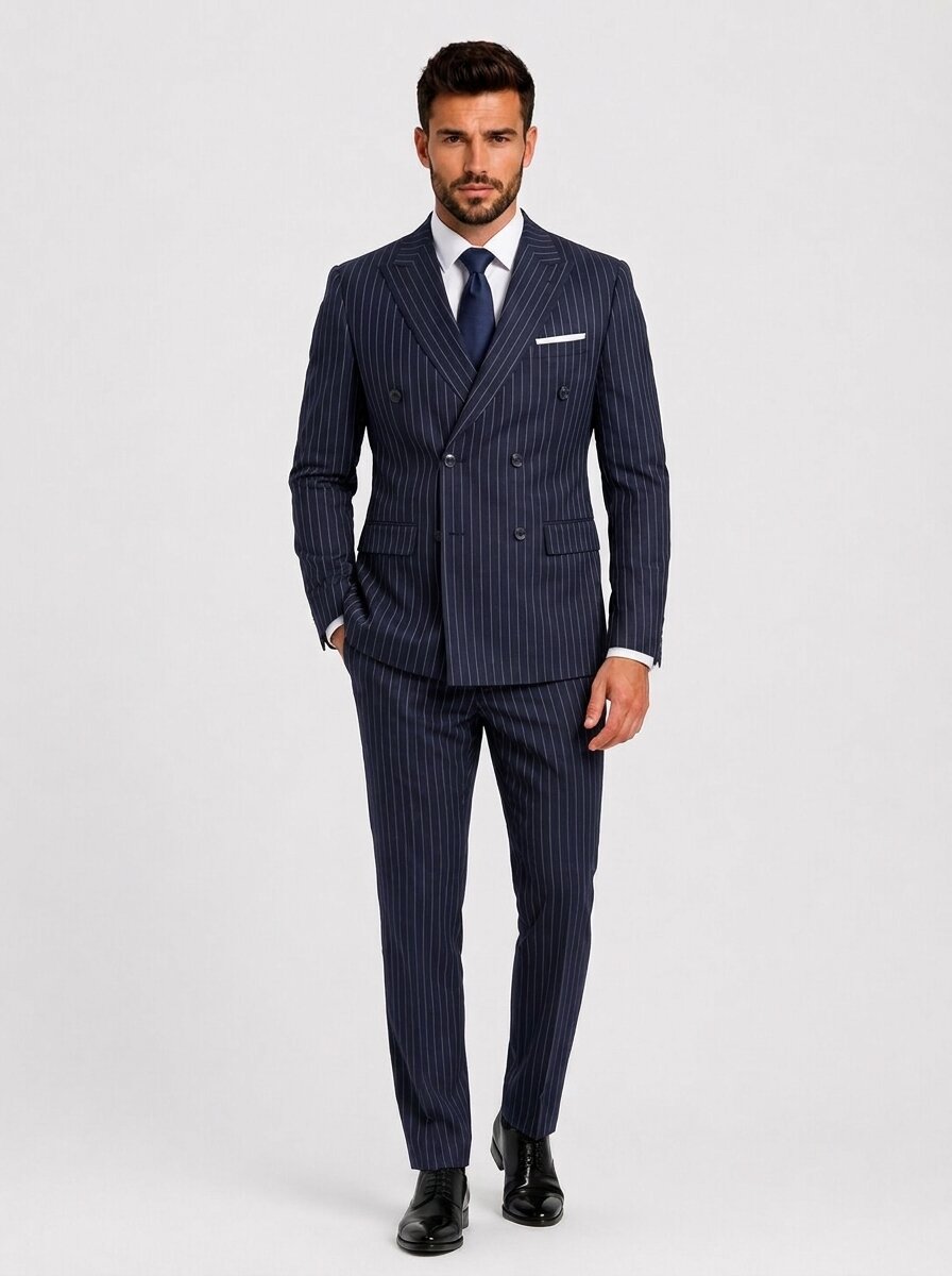 Men's Pinstripe Double Breasted Formal Suit