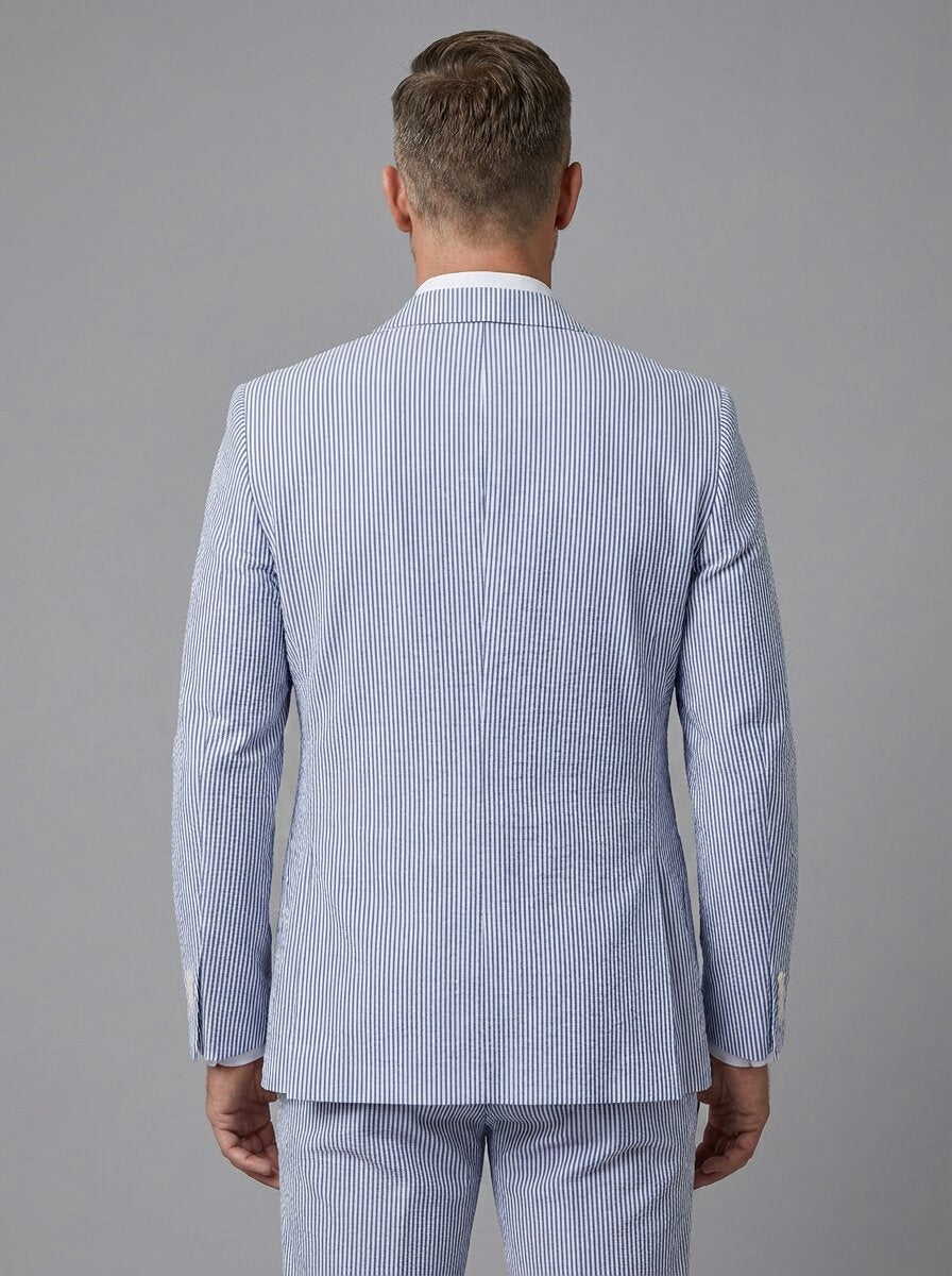 Men’s Seersucker Suit Slim Fit – Summer Casual Wedding Suit