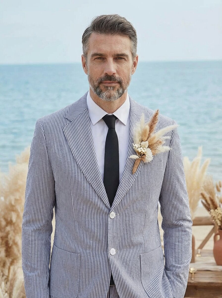 Men’s Seersucker Suit Slim Fit – Summer Casual Wedding Suit