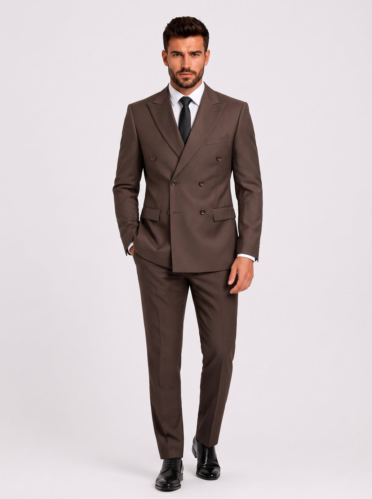 Men's Regular Fit 2 Piece Suit Double Breasted Peak Lapel