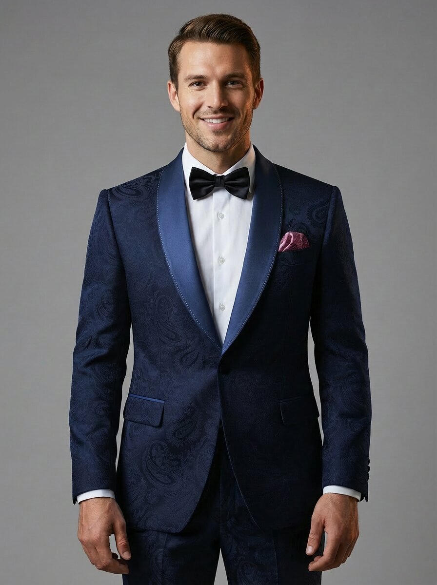 Men’s Paisley Tuxedo Shawl Lapel – Slim Fit Suit for Wedding, Party & Formal Events