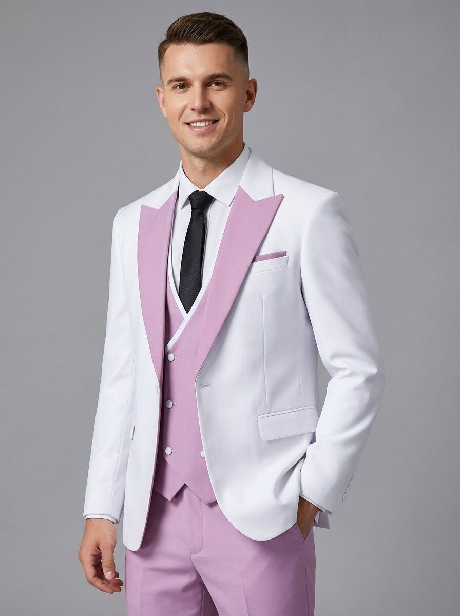 Men's 3 Piece Slim Fit Suit Contrasted Lapel