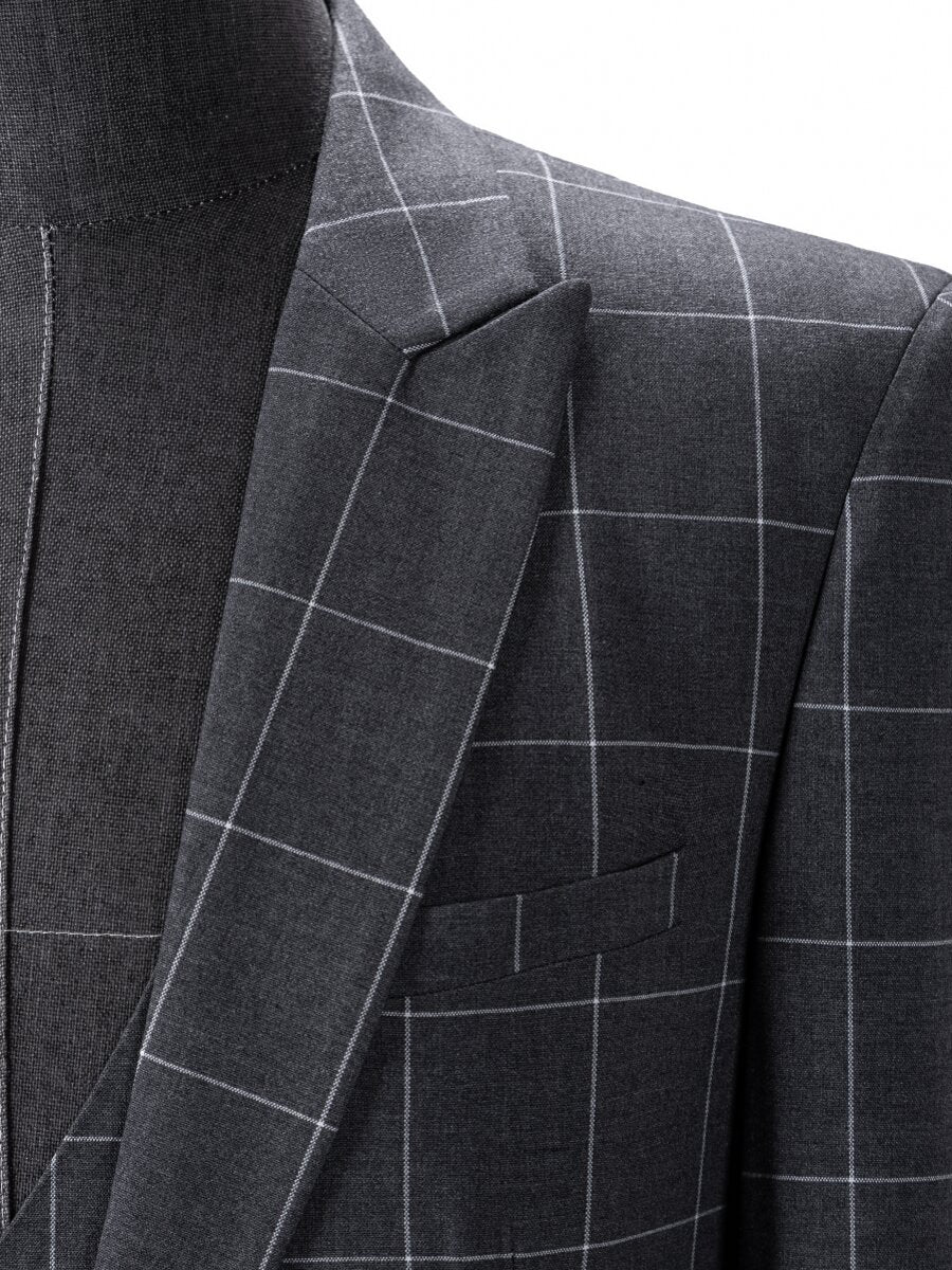 Men's Slim Fit 3-Piece Checked Plaid Suit