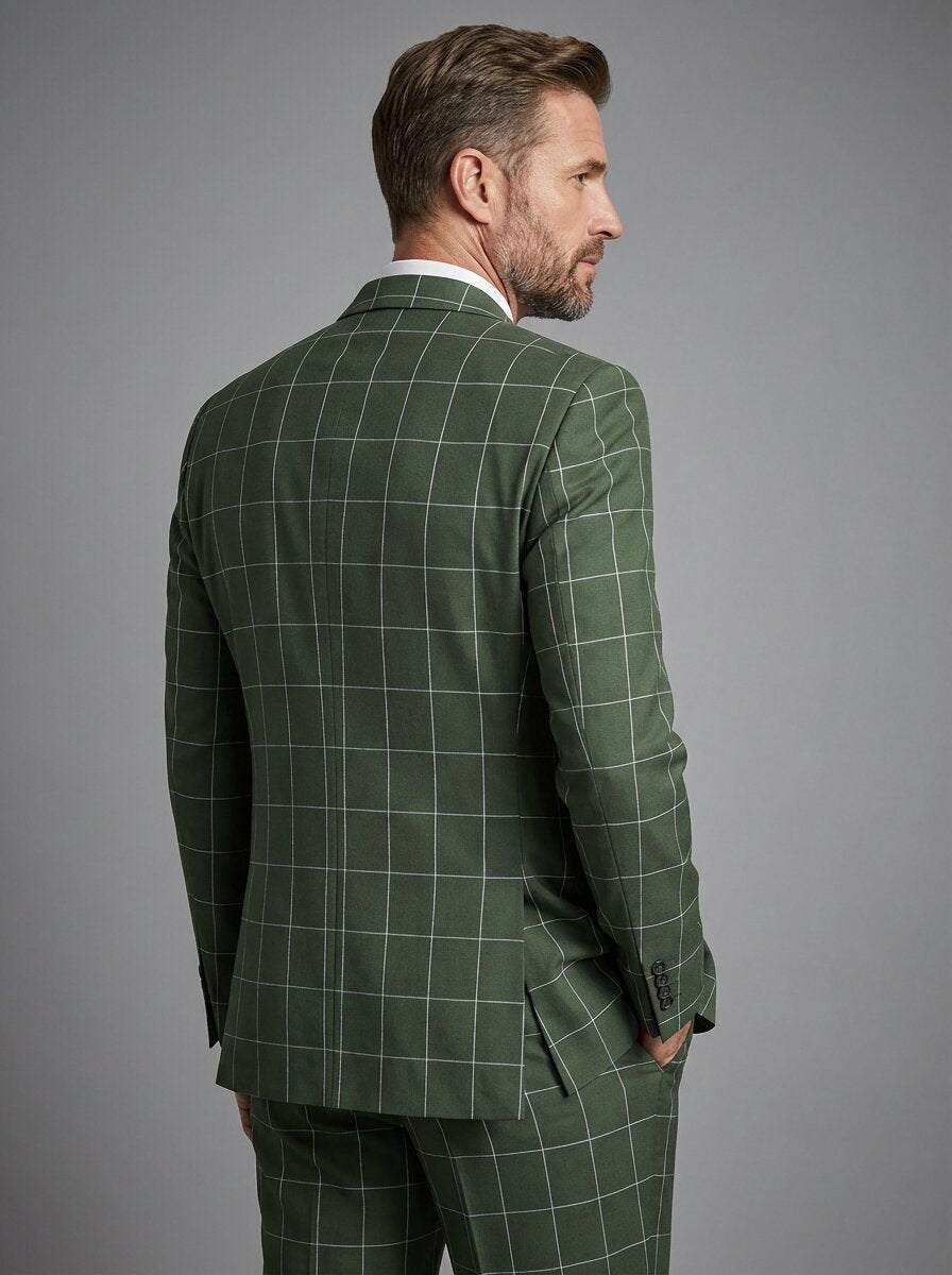 Men's 3 Piece Slim Fit Checked Suit