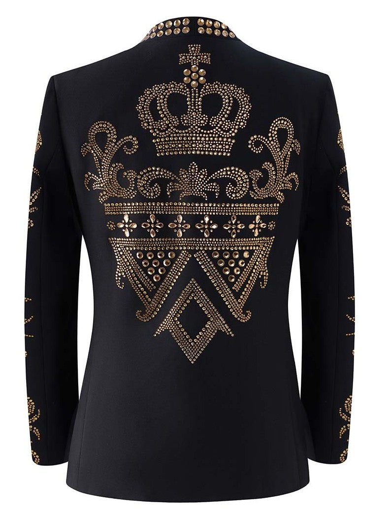 Men’s Black & Gold Crown Rhinestone Stage Jacket