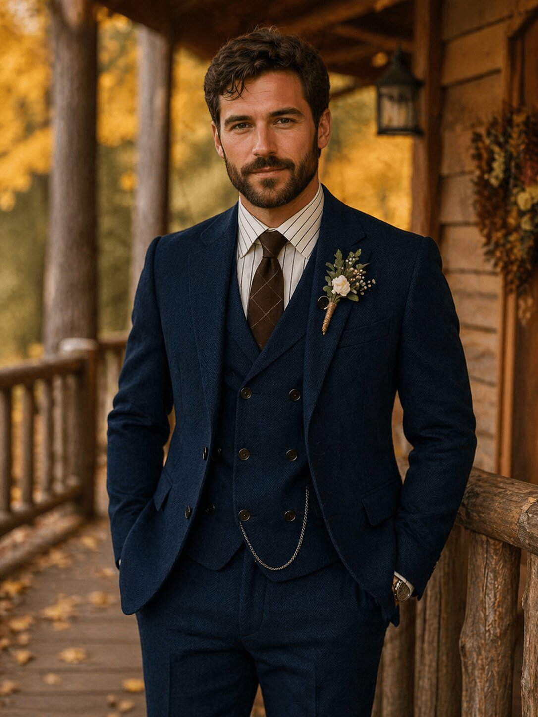 Men's Tweed Herringbone 3 Piece Suit Vintage Style