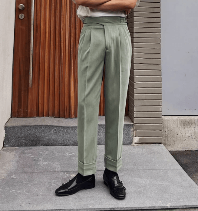 Men’s Vintage High-Waisted Gurkha Straight-Leg Dress Pants