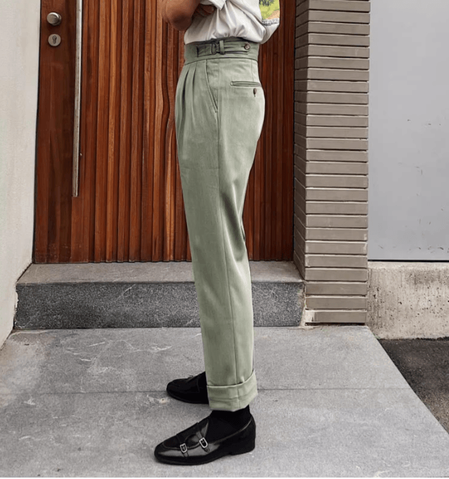 Men’s Vintage High-Waisted Gurkha Straight-Leg Dress Pants